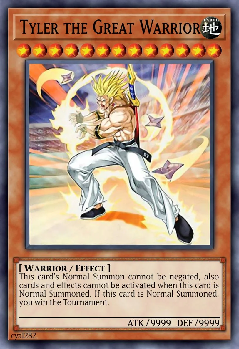 Tyler the Great Warrior Custom Yu-Gi-Oh Card - One of a Kind Card Sold for $311,211